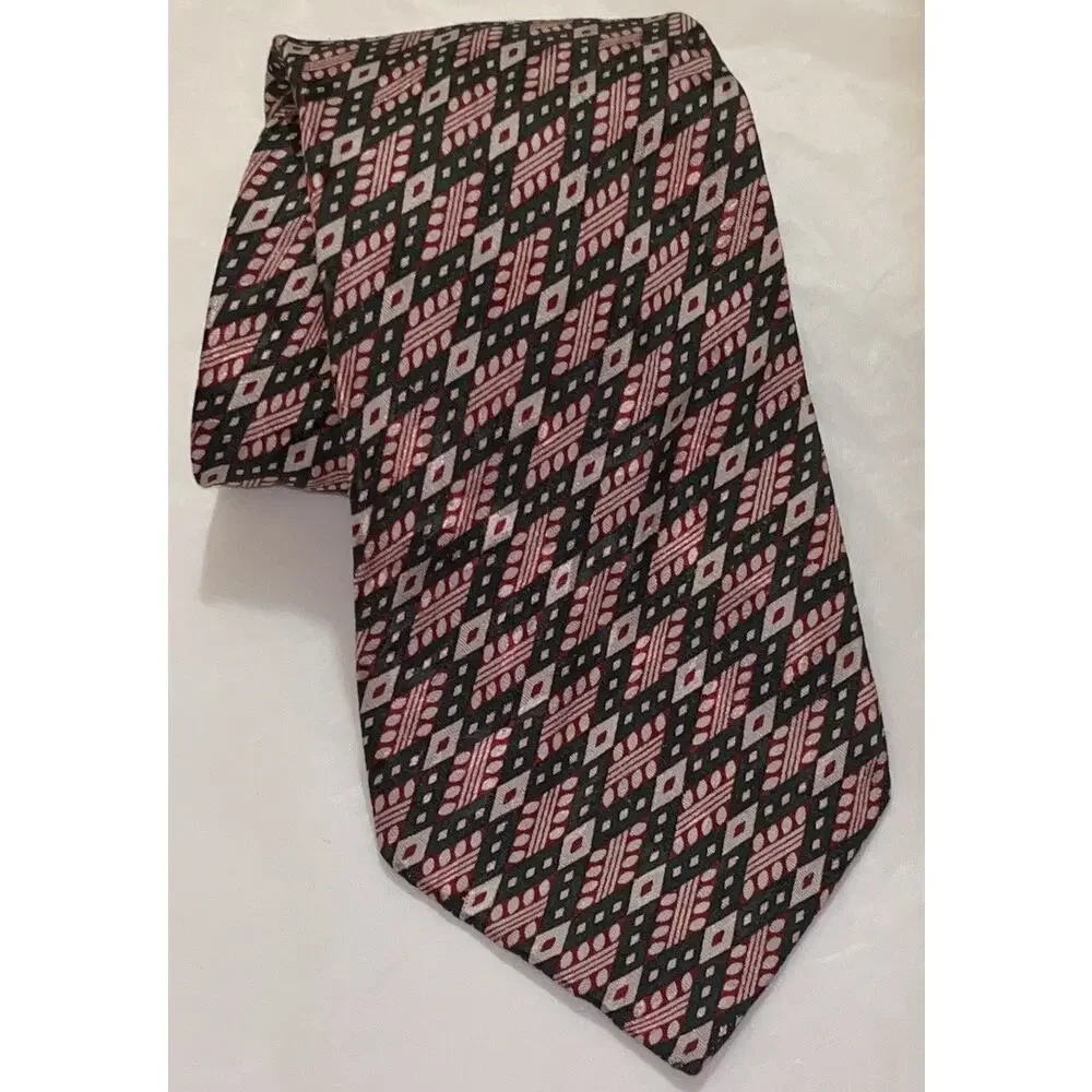 Vintage FENDI Silk Neck Tie - Green & Red Geometric - 4